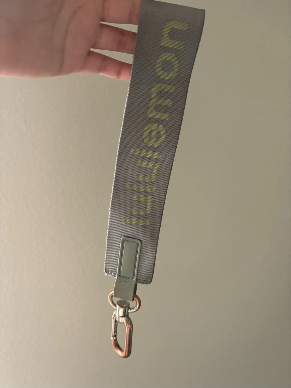 lululemon athletica Gray & Yellow Wrist Lanyard with tarnished silver Clip